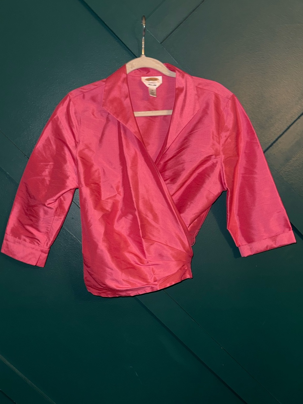 Vintage Talbots Hot Pink Wrap Blouse Pure Silk Statement Pink